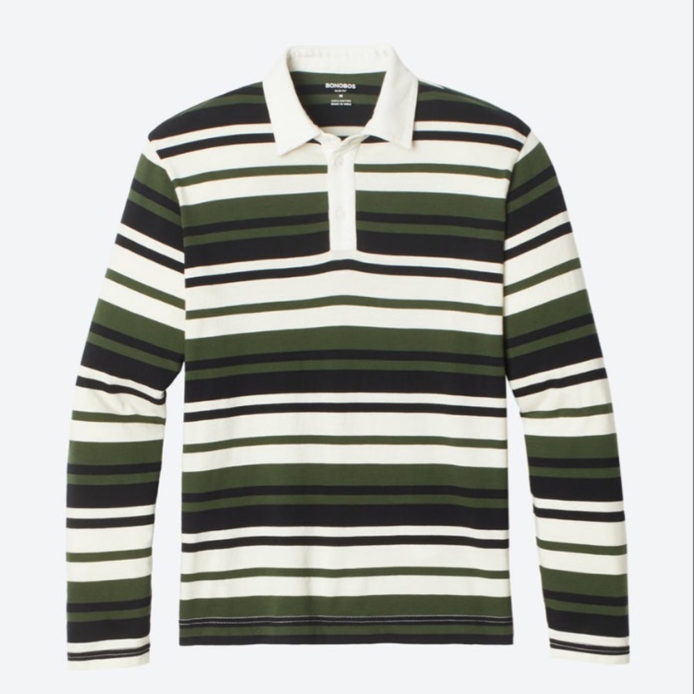 Large Slim Fit Green Stripe Bonobos Rugby Shirt